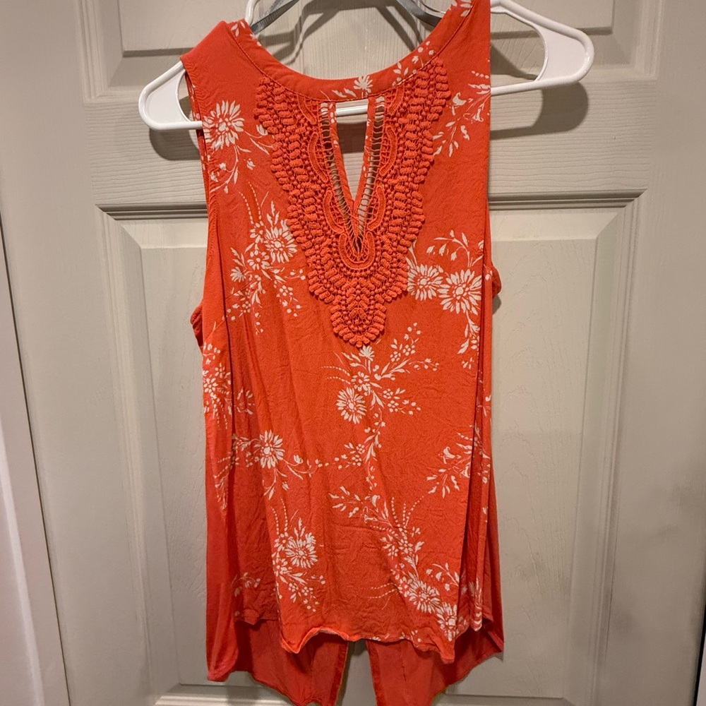 Daniel Rainn Orange Sleeveless Floral Top